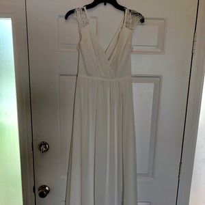 Lulus white dress long. Lace capped sleeves.